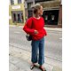thumbnail image 4 of Suéter elegante de cuello redondo rojo para mujer, suéter elegante de manga larga, tops de punto sueltos informales, jerséis de moda nuevos para otoño 2024 para mujer, 4 of 5
