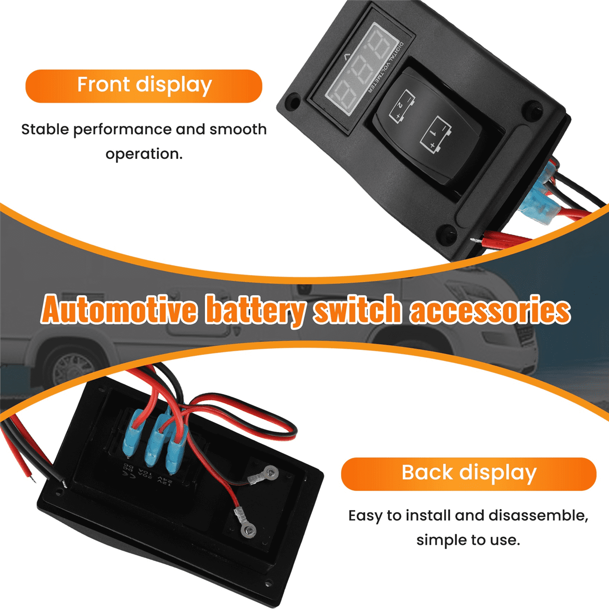12-24V LED Dual Battery Test Panel Rocker Switch Car Truck Marine Boat Voltmeter 4P ON-OFF-ON,1 x LED Dual Battery Test Panel with Voltmeter 4x mounting screws, silicone gasket,black