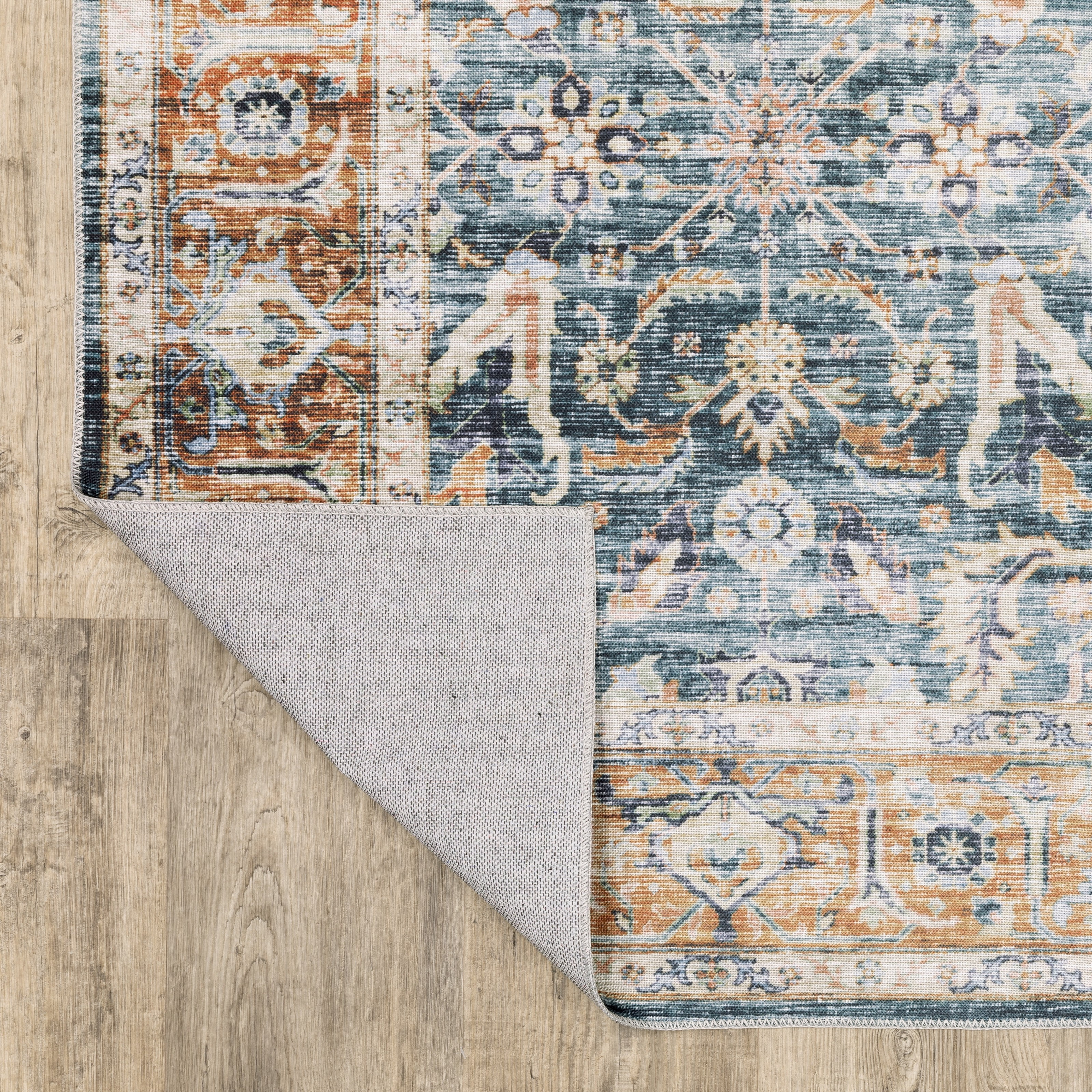 Avalon Home Celeste Washable Bordered Oriental Blue/ Rust Indoor Area Rug