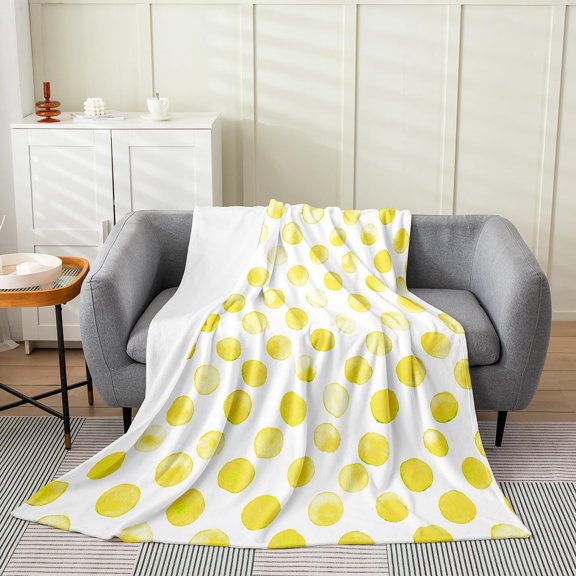 Yellow Polka Dot Throw Blanket for Couch Soft Flannel Fleece Blanket