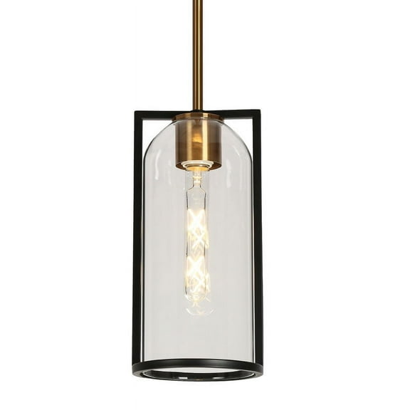 LNC Matte Black and Polished Gold Modern Clear Glass Cylinder Mini Pendant Light