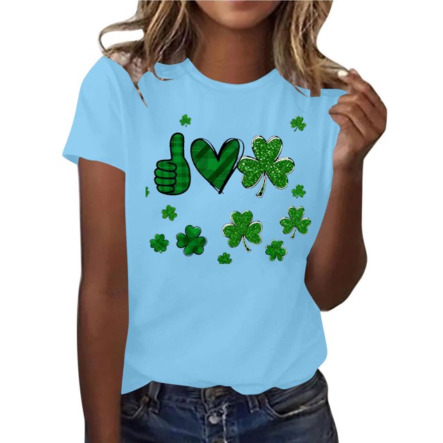 Yhmxh T-shirts pour Femmes T-shirts Décontractés et à la Mode à Manches Courtes Col Rond Haut de la Saint-Patrick Hauts d'Été pour Femmes T-shirts d'Été à Manches Courtes sous-Vêtements T-shirts pour Femmes