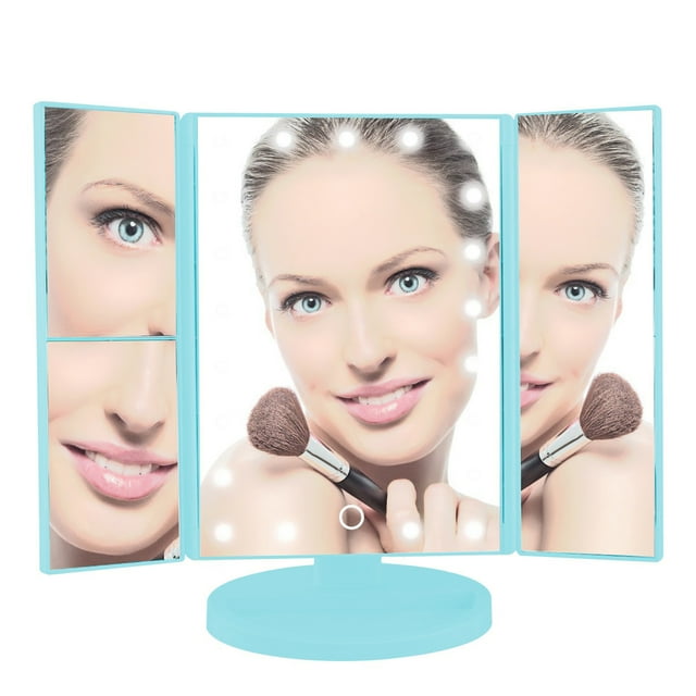 Lighted Makeup Mirror with 21 LED Lights, Make Up Vanity Mirror with 3X/2X/1X Magnification and Touch Screen, Cosmetic Trifold Table Eye Magnifying Makeup Mirror