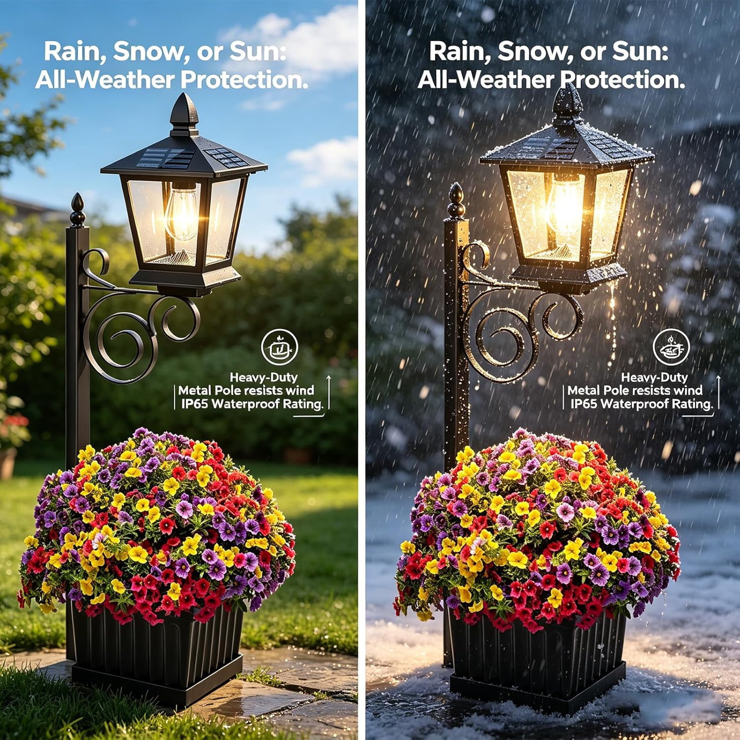 2-in-1 Solar Pathway Light with Planter, Heavy Duty Waterproof Outdoor Lamp Post for Front Door, Porch & Landscape(RL 1 PC)