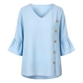 thumbnail image 7 of Maqroz Stylish V Neck Bell Sleeve Side Button Top Women Solid Color Blouse Loose Soft Shirt Cotton Blend Plus Size Spring Summer Daily Wear, 7 of 7