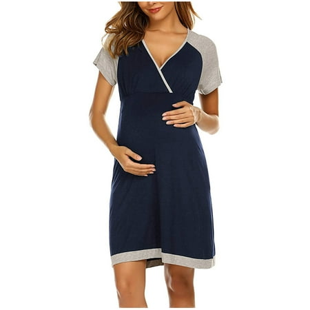

Viikei Pregnant Tops Clearances Pregnant Dresses for Women Maternity Clothes for Women Plus Size Splicing Short Sleeve Breast-feeding Pregnant Maternity Nursing Dress