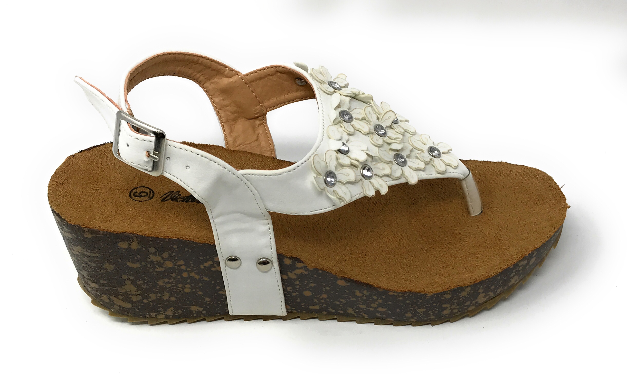 Victoria K Women's Daisy Flowers With Rhinestones Cork Wedge Sandals
