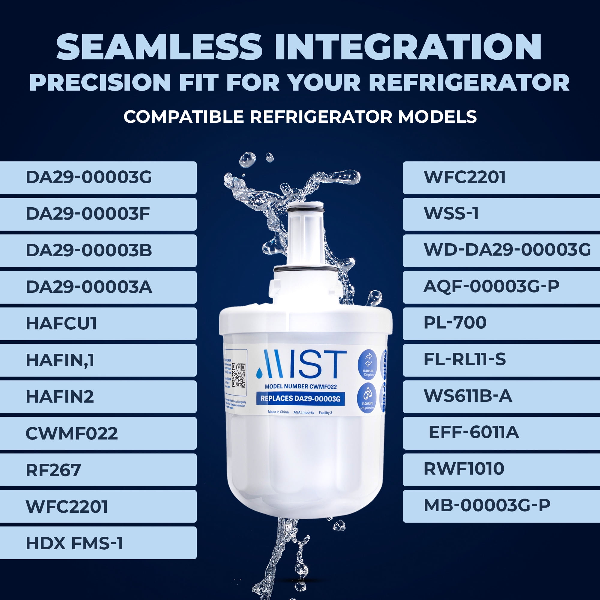 Mist DA29-00003G Refrigerator Water Filter Replacement for Samsung DA29-00003F, HAFCU1 NSF Certified