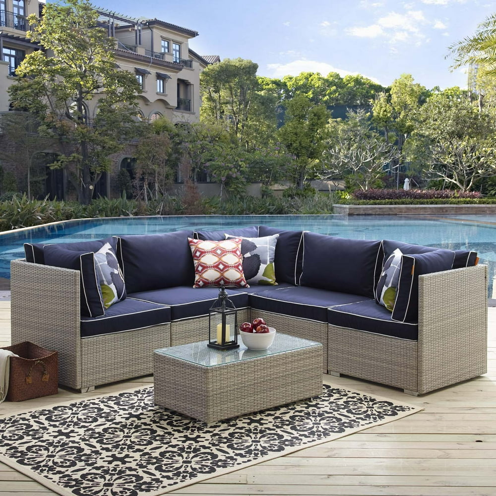 Modway Repose Outdoor Patio 6 Piece Sectional Set, Multiple Colors