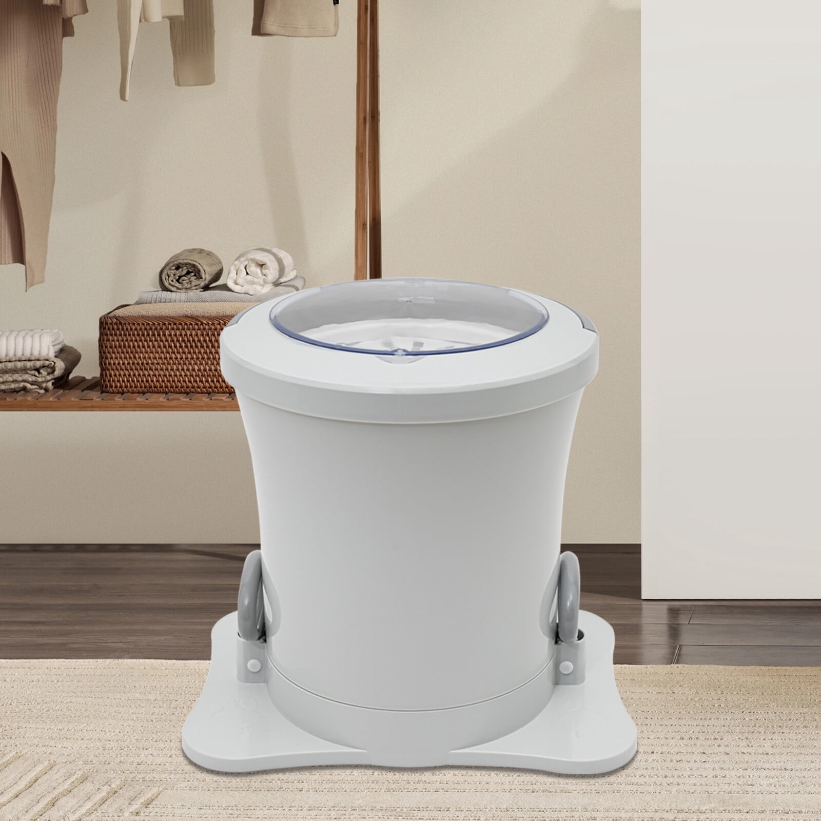 Manual Clothes Dryer Portable Mini Dryer Foot Powered Compact Spin Dryer Machine Non Electric Laundry Dryer for RV Camping Apartment Dorm(White)