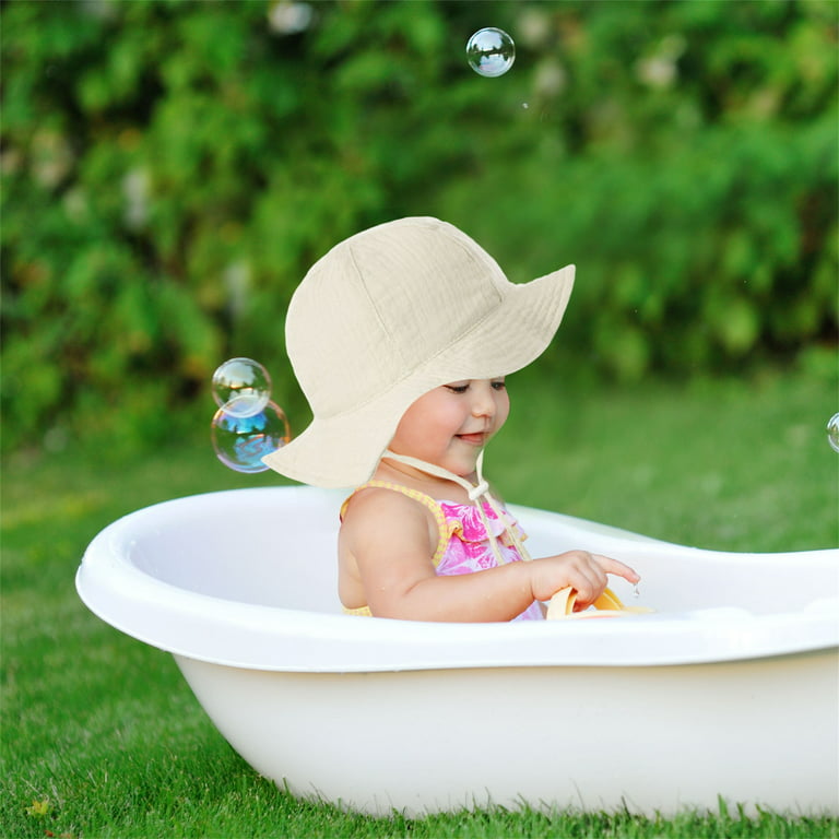 Jkerther Baby Summer Bucket Hat Sun Protection Infant Wide Brim Fisherman Hat with Chin Strap, Infant Unisex, Size: One Size