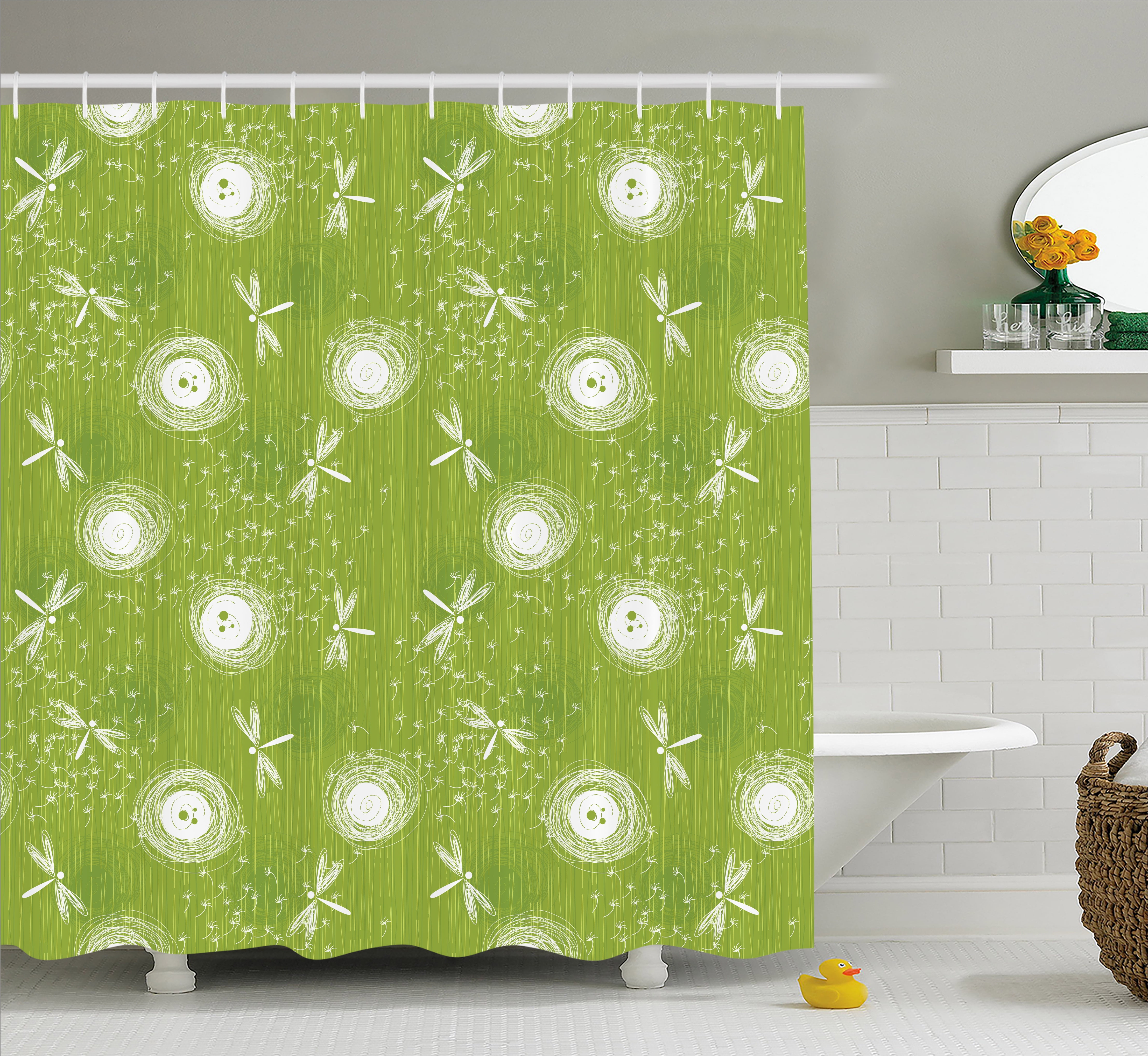 Dragonfly Shower Curtain Sketch Style Dandelion Flower Petals