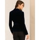 thumbnail image 4 of Chaqueta tipo blazer Allegra K con cuello de solapa y cinturón de terciopelo para oficina de trabajo mujer Azul Profundo S, 4 of 6