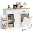 thumbnail image 1 of White Kitchen Island with Tilt-Out Trash Cabinet, Charging Station & Storage - 44.1" W, Farmhouse Style for Kitchen, Dining & Laundry Room, 1 of 7