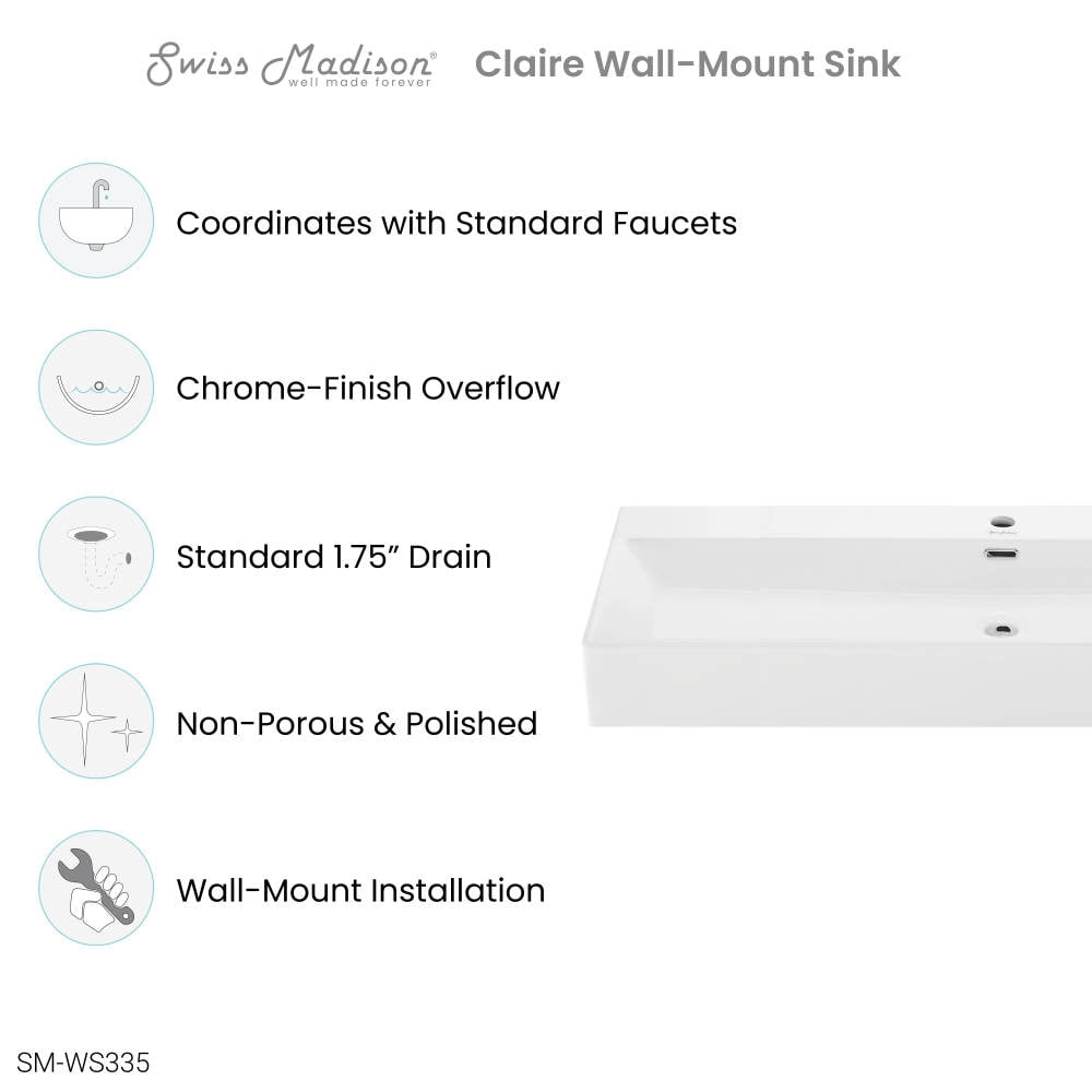 Claire 40" Rectangle Wall-Mount Bathroom Sink