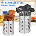 thumbnail image 4 of Stainless Steel Kitchen Utensil Caddy, Open Design Drainage Holes Weighted Base For Countertop, Compact Size Versatile Uses Elegant Design Tableware Drain Basket Rust Proof Silver, 4 of 5