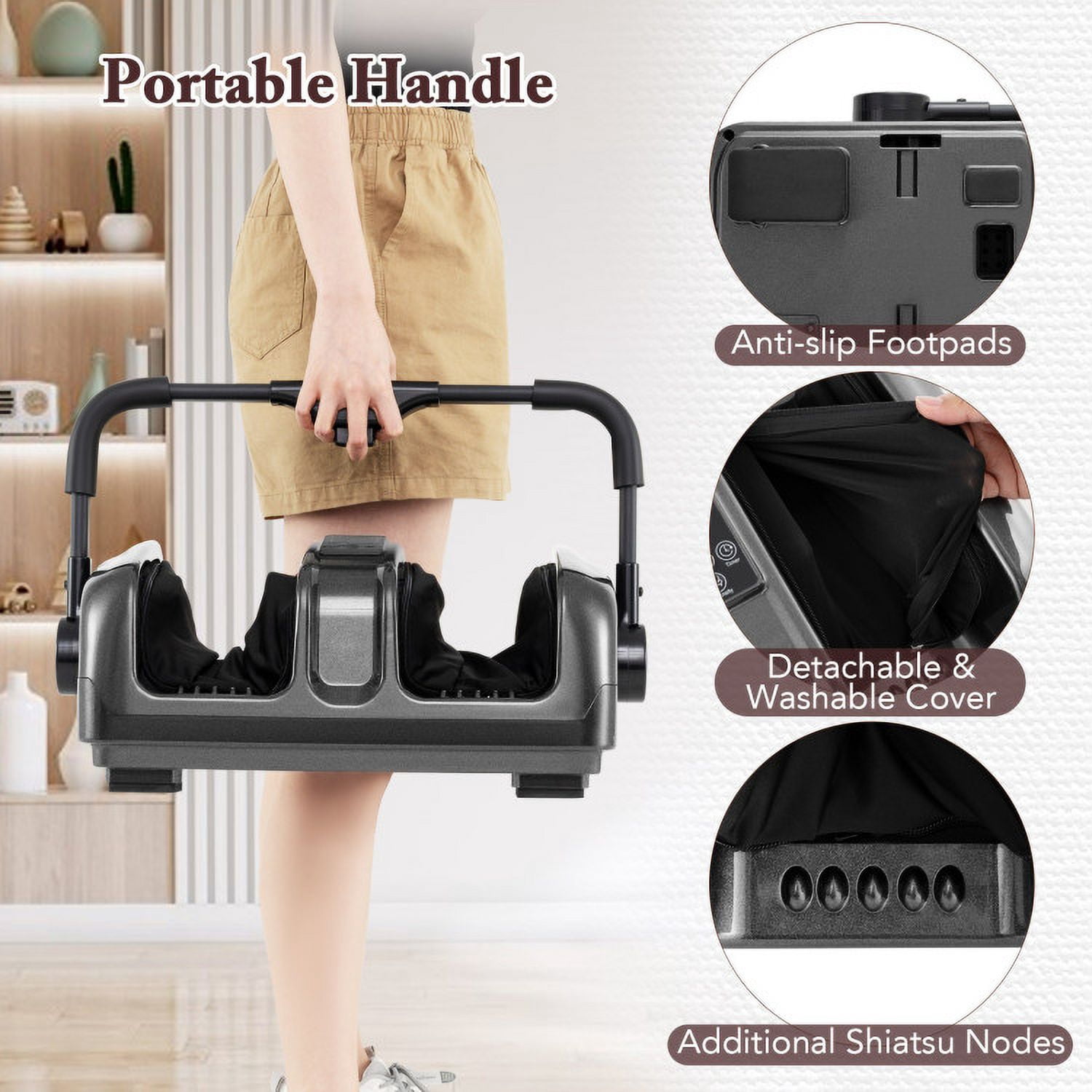 Spaco Foot and Calf Massager with Heat Shiatsu Deep Kneading Rolling, Smart Electric Leg Massager-Gray, Leg Massager for Indoor