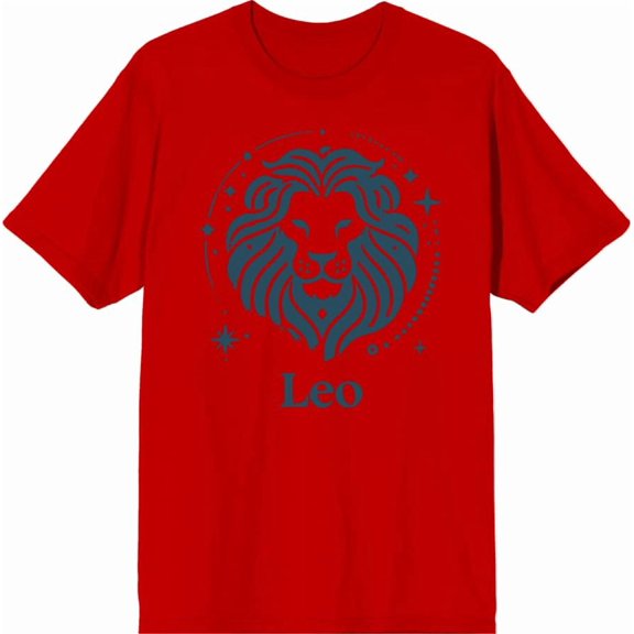 Leo Zodiac Sign Adult Red Crew Neck Short Sleeve Tee-Medium