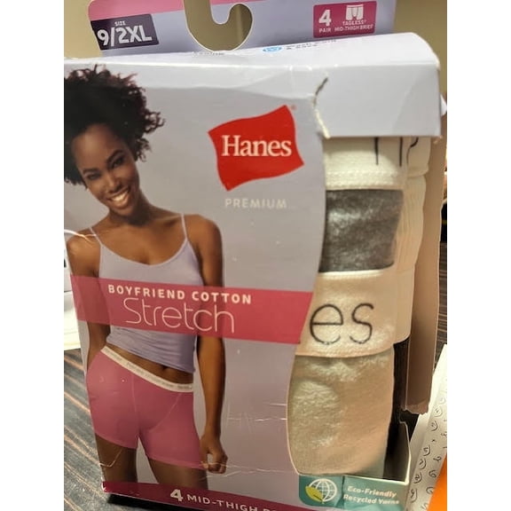Hanes Premium Boyfriend Women's 4pk Comfortsoft Waistband with Cotton Mid-Thigh Boxer Briefs Sz 9 2XL
