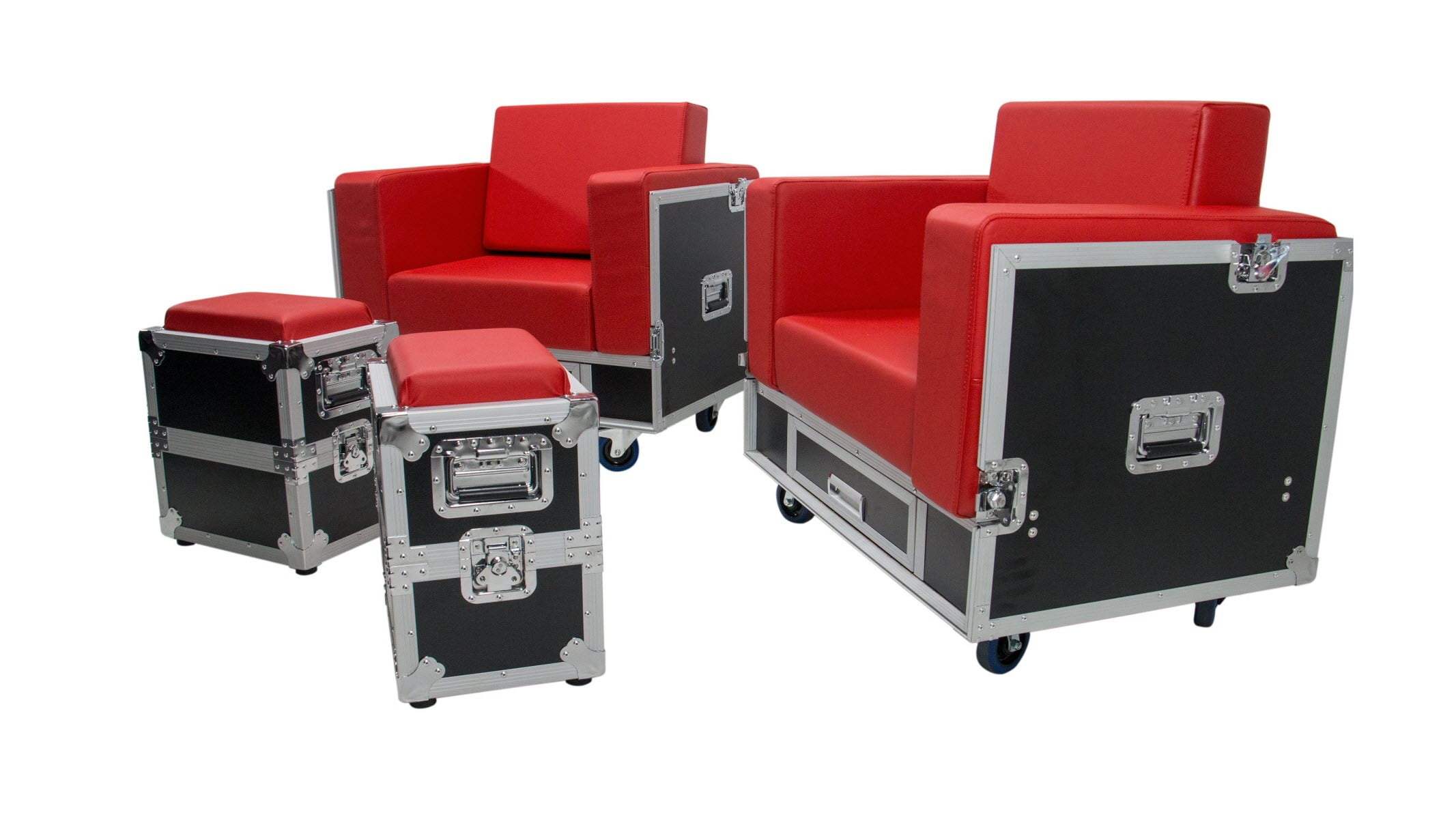 OSP Road Flight Case Studio Stage Seating Furniture Set Red Cushions