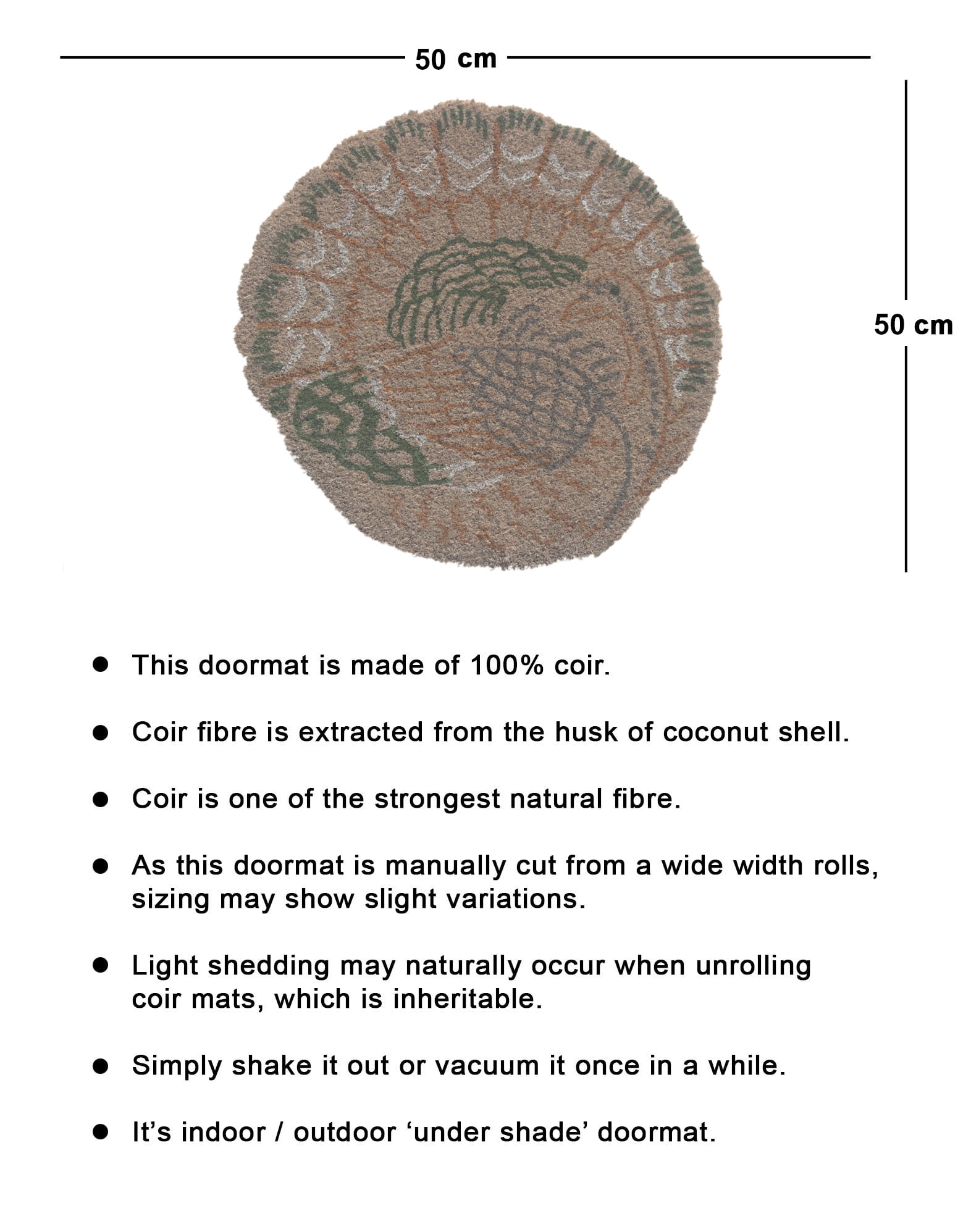RugSmith Anti-Slip PVC Coir Machine Doormat Tufted Round Turkey, Natural, 20"X20"