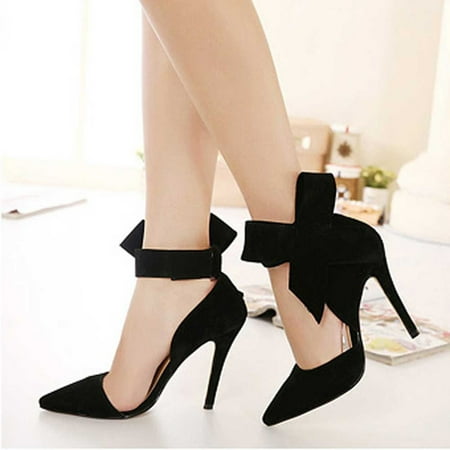 

FZM Women shoes Ladies Summer Fashion Temperament Big Bow Solid Color Pointed High Heels
