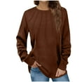 thumbnail image 2 of EchfiProm Womens Fall Sweatshirts Coffee Tops Fleece Pullover Long Sleeve Relaxed Fit Solid for Women, 2 of 5