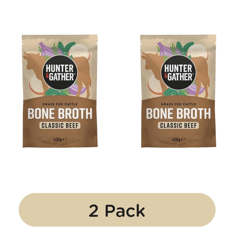 Hunter & Gather Grass-Fed Bone Broth Classic Beef 400g, British Import (Pack of 2)
