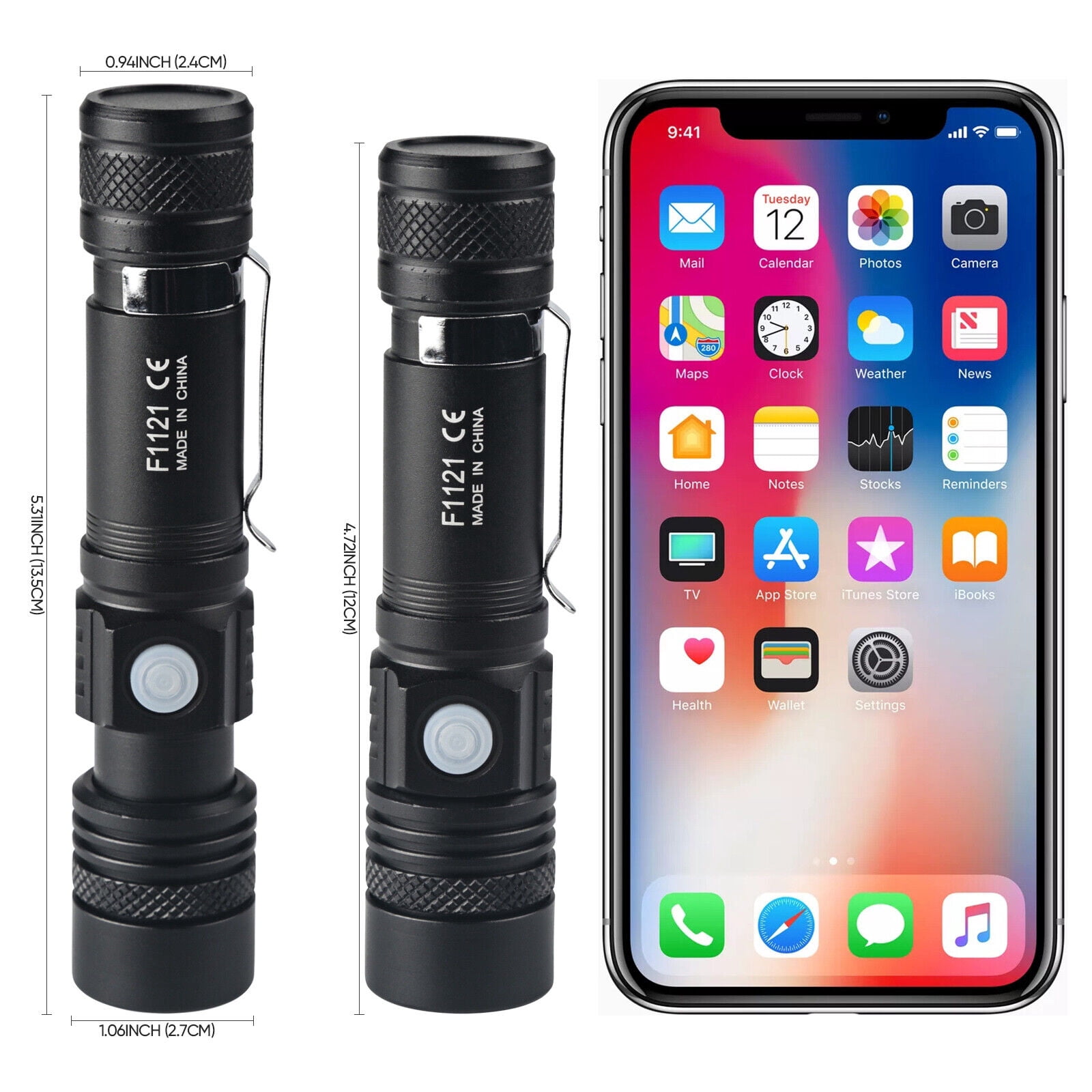 2Pack LED Flashlight Rechargeable Flashlights 2000 Lumens Super Bright Pocket-Sized Torch with Clip&Battery for Hiking Camping