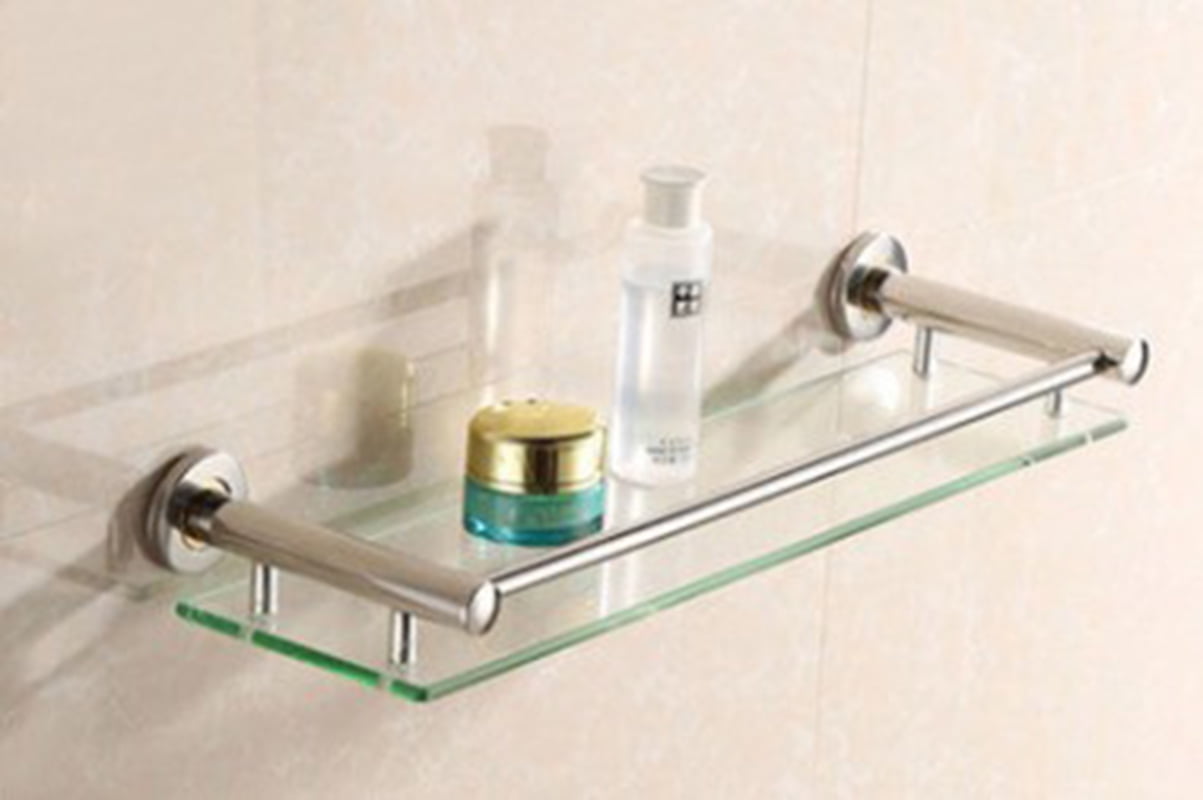 GeekDigg 2 Sets Bathroom Glass Shelf, No Drilling Shower Caddy Wall Mounted Rectangular