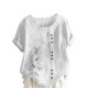 thumbnail image 2 of Xuyuer Women's Casual Linen Round Neck Printed Short Sleeve Button Blouse, Breathable Summer Top for Vacation Wear, Market Days and Relaxed Boho Style, 2 of 5