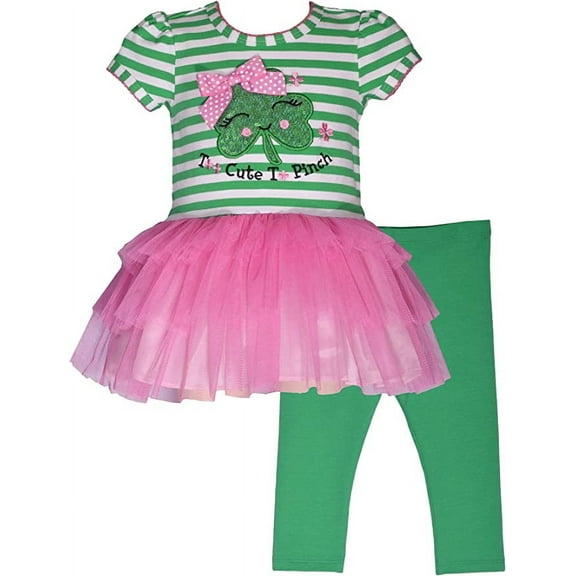 Bonnie Jean Baby, Toddler, Little Girls, and Big Girls St Patrick's Day Green Shamrock Tutu Top and Leggings Set