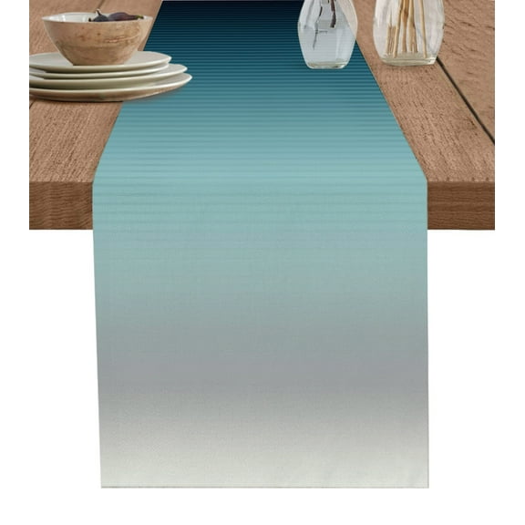 Table Runner 60 Inches Long for Kitchen Dining, Grey Turquoise Ombre Dresser Scarf Farmhouse, Dining Table Decorations for Wedding/Parties, Teal Modern Geometric Striped Abstract Art 13 x 60 In
