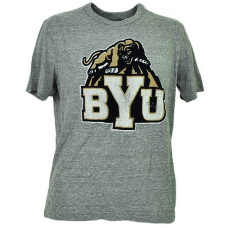 NCAA Brigham Young Cougars Felt Logo Gray Short Sleeve Mens Crew Neck Sports XL