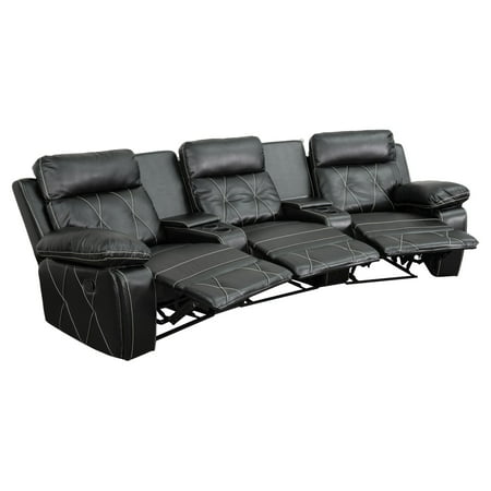 Flash Furniture Reel Comfort Series 3-Seat Reclining Leather Theater Seating Unit with Curved Cup (Best Home Theater Seating For The Money)