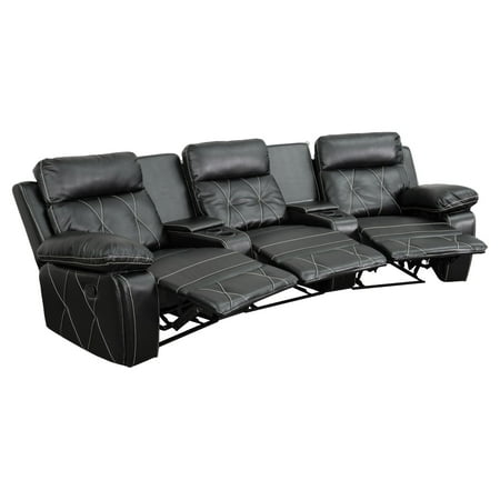 Furniture Comfort Flash Furniture Reel Comfort Series 3-Seat Reclining Leather Theater Seating Unit with Curved Cup Holders ()