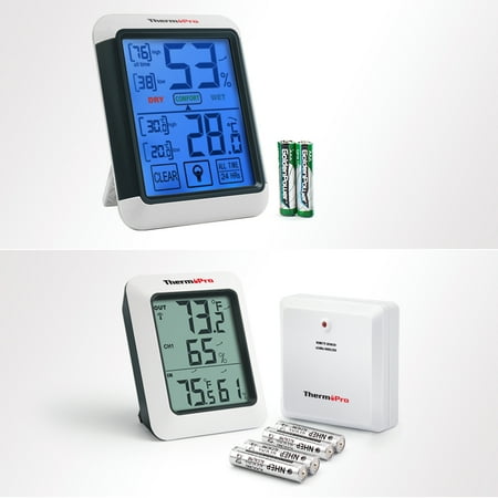 Humidity Thermometer - 2 Items,ThermoPro Wireless Thermometer Indoor Outdoor Thermometer Temperature Humidity Monitor TP60 & Temperature Humidity Indoor Thermometer TP55
