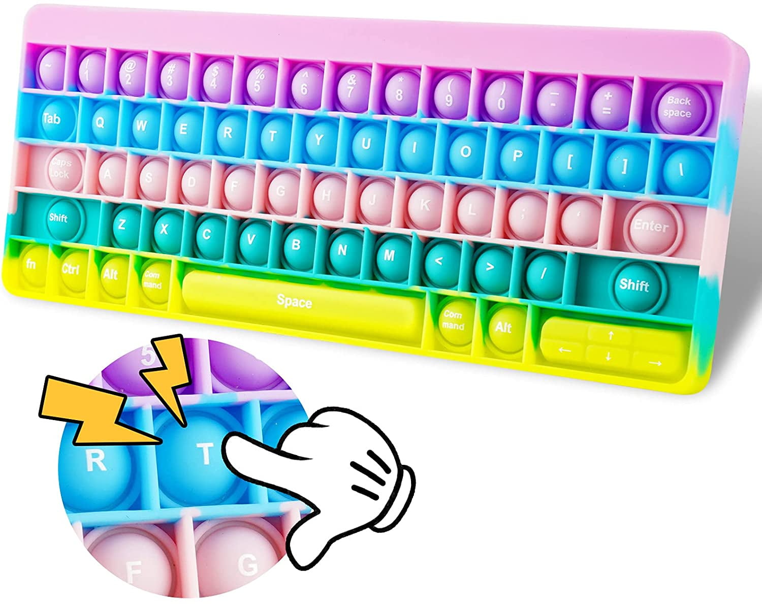 Push Popet Fidget Toys Keyboard Shaped Bubble Rainbow Silicone Stress Relief Toy 