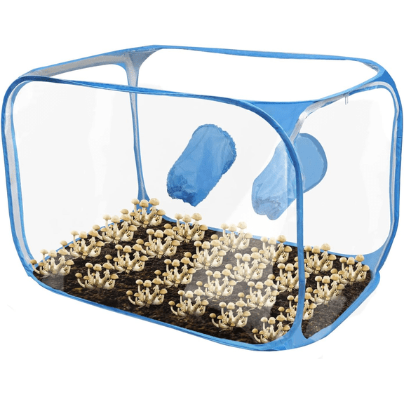 Collapsible Mushroom Still Air Box, Portable Pop Up Mycology Grow Tent with 2 Sleeve Ports for Mushroom Cultivation
