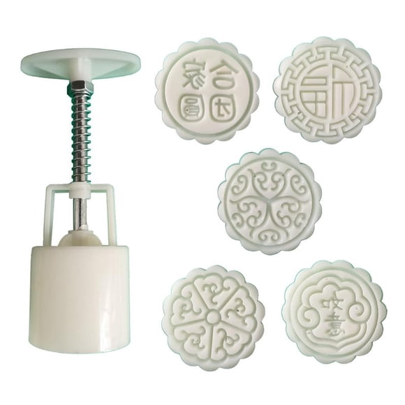 Techinal Moon Cake Mould 50g Chinese Traditional Hand-Pressure Mooncake Molds for Mid-Autumn DIY Pastry Tool Sets with 4pcs Round White Mooncake Mode Mooncake Mould
