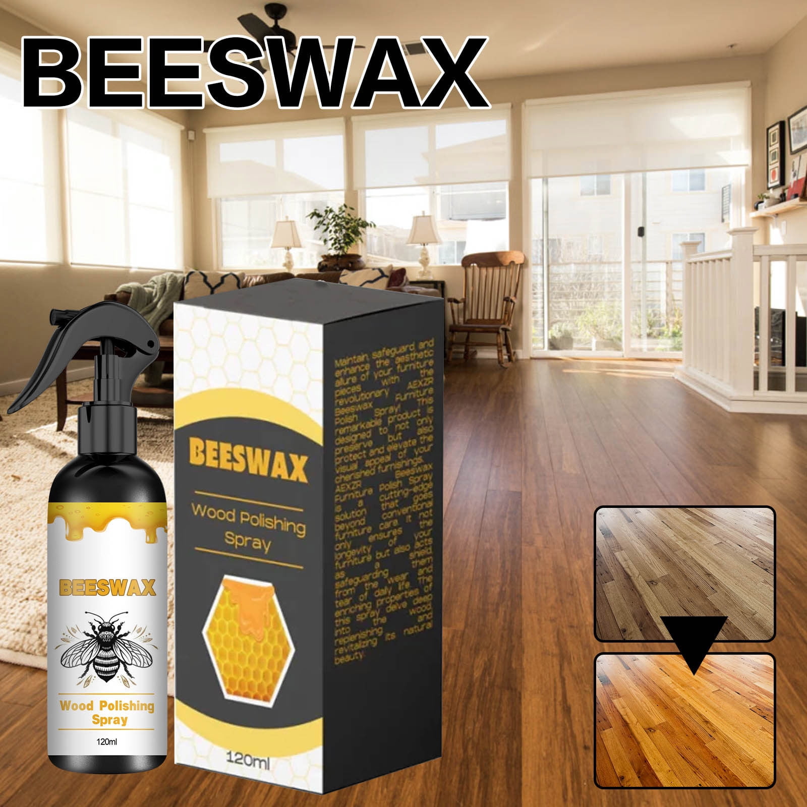 JilgTeok 3 Packs 240ml Natural Beeswax Spray Waterproofing Scratch Resistance Refurbishment Wax for Furniture Floor Tables Cabinets Polishing