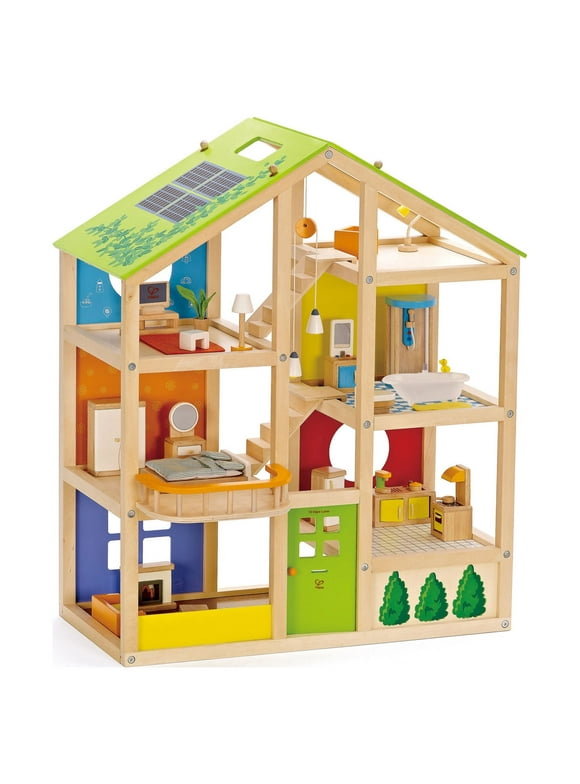 Hape All Seasons Wooden Furnished Dollhouse Playset