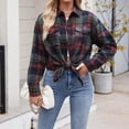 thumbnail image 4 of Kaprioy Womens Button Down Flannel Plaid Shirts Long Sleeve Oversized Shackets Business Loose Casual Fall Fashion Tops Jackets with Pockets Women Business Shirt Pocket Long Sleeve T Shirt Shirts, 4 of 8