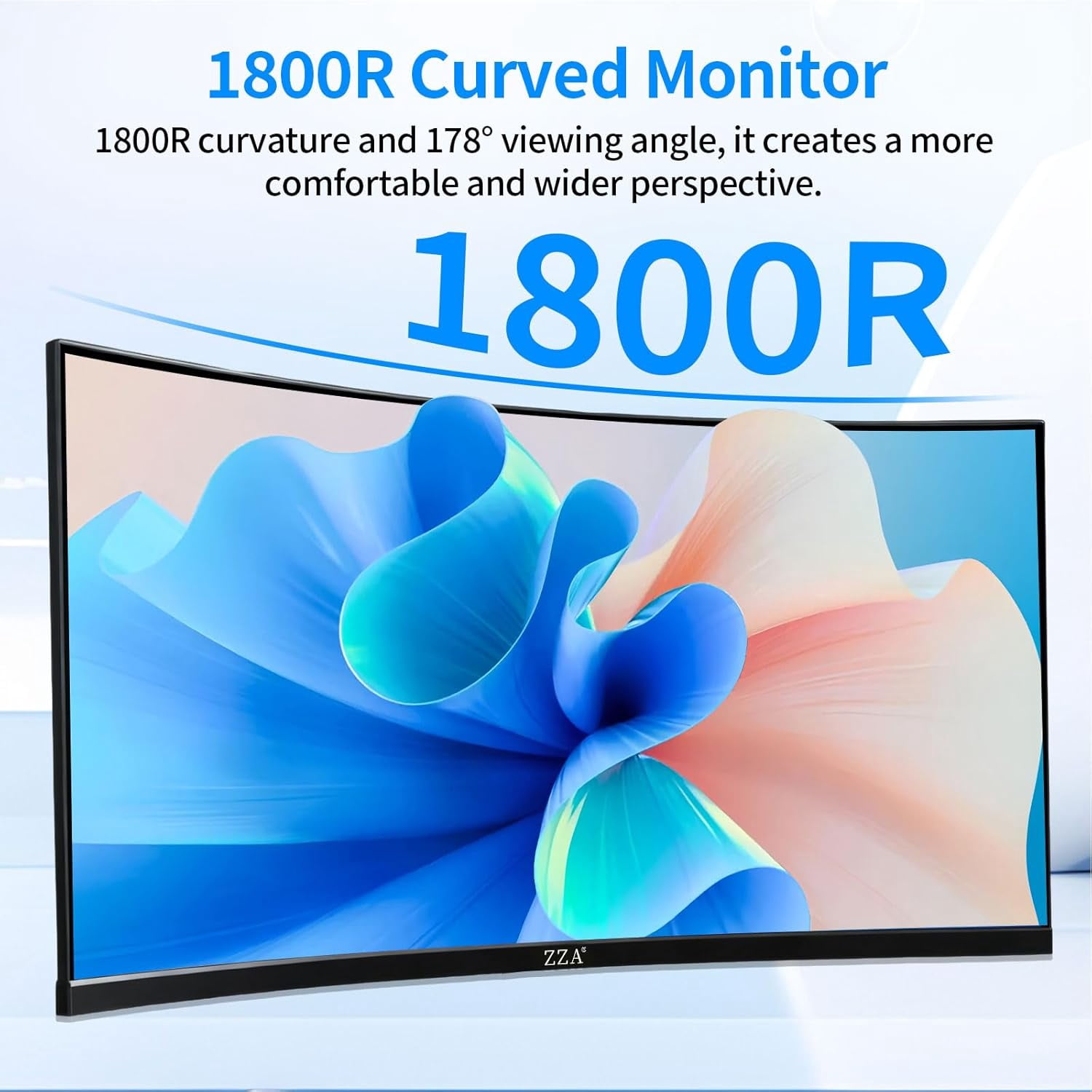 ZZA 27 inch 100Hz Curved Monitor with 1K 1920x1080 Computer Screen 27 inch FHD with HDMI,VGA and Wall Mountable|1080P Frameless Eye Care PC Office Display for Working and Gaming