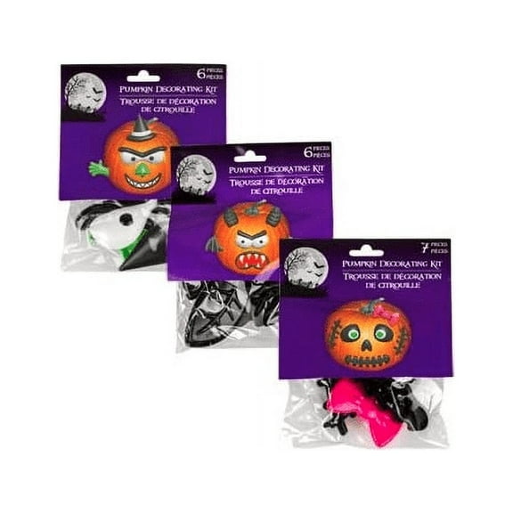 Pumpkin Decorating Craft Kits - Plastic Push In (Pack of 3) - Decorates a Total of 3 Pumpkins (20 Pc Total) No Carving