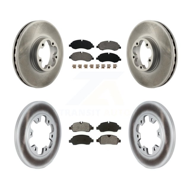 Transit Auto Front Rear Coated Disc Brake Rotors and Semi-Metallic Pads Kit for Car 2015-2019 Ford Transit-350 HD with 6 Lug Wheels KGS-102267