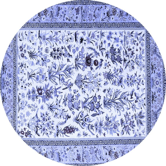 Ahgly Company Machine Washable Indoor Round Persian Blue Traditional Area Rugs, 3' Round
