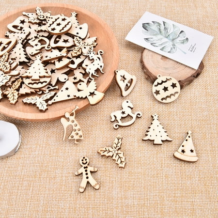 

Buytra 50pcs Christmas Wooden Pendants Xmas Tree Hanging Ornaments DIY Wood Crafts Deco