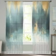 thumbnail image 3 of Modern Teal Gold Semi Sheer Curtains 63 Inch Length 2 Panels Set, Abstract Geometric Lines Sheer Kitchen Curtain Privacy Voile Window Curtain for Living Room Bedroom Rod Pocket Drapes, 3 of 7