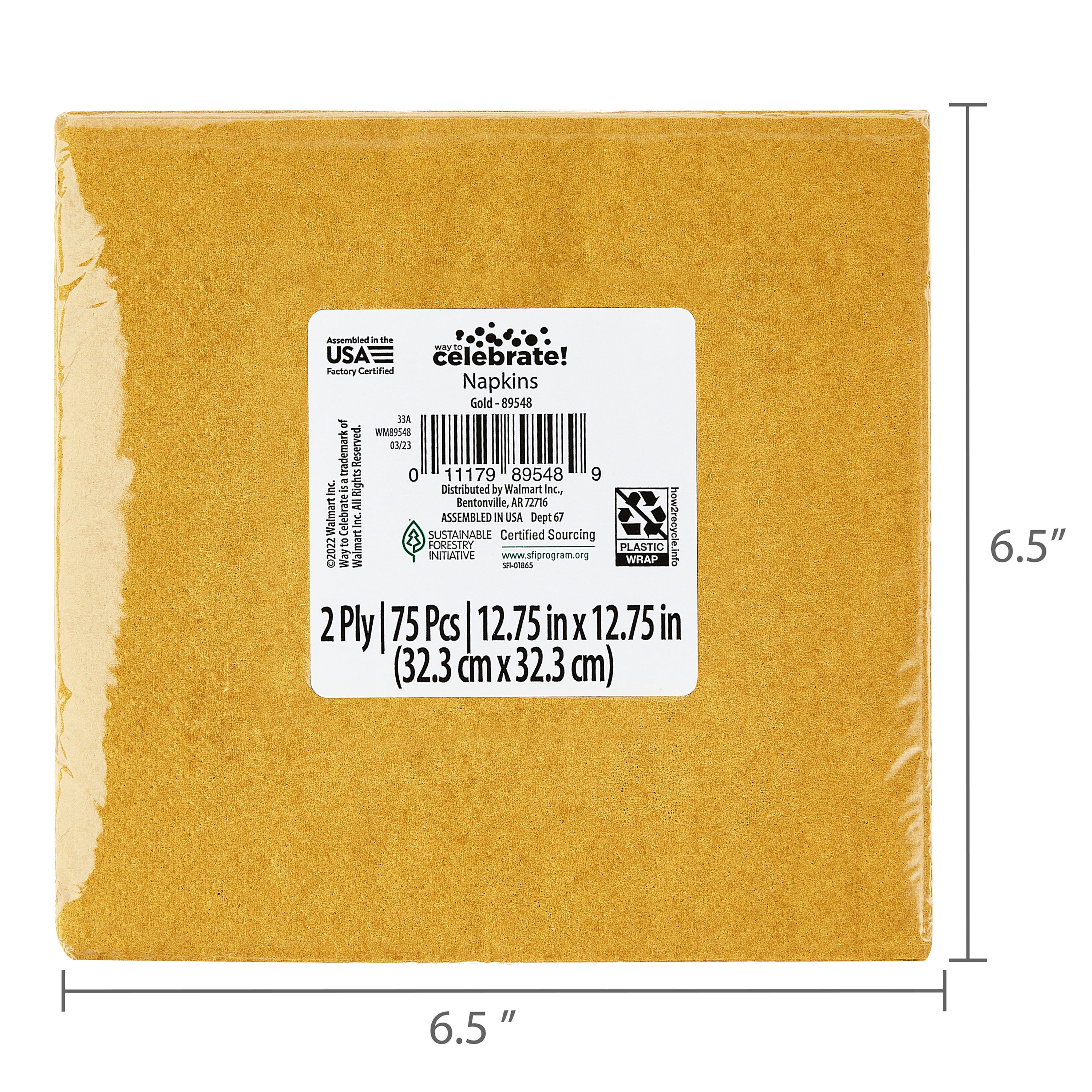(2 pack) 75CT 6.5IN x 6.5IN Gold Disposable Paper Napkins by Way To Celebrate